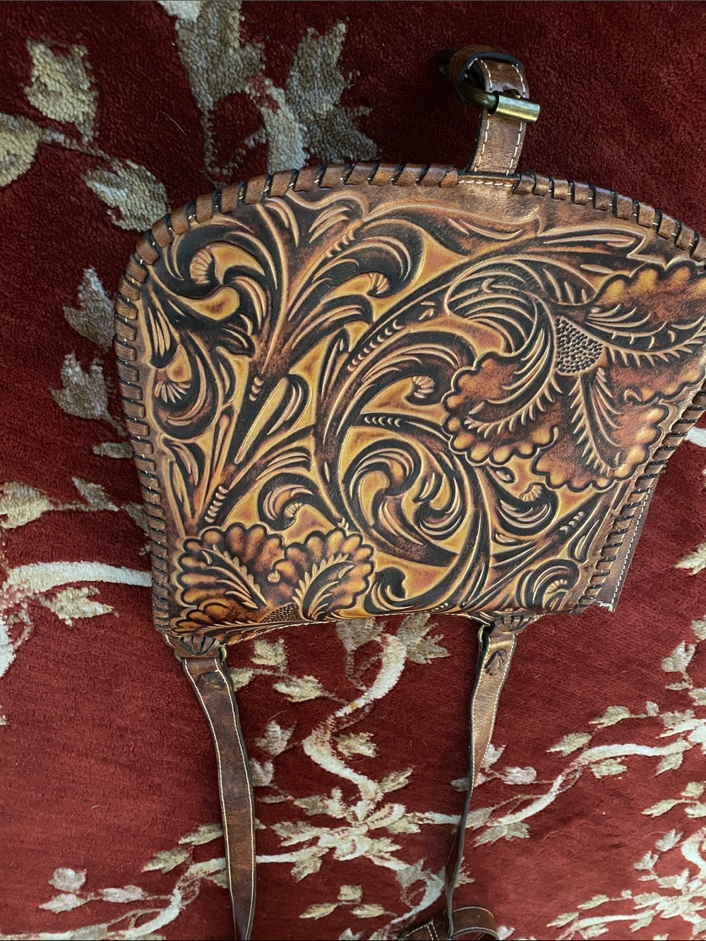 Patricia Nash Tooled Floral Leather Crossbody in Brown and Tan